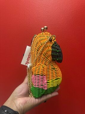 Colorful Woven Parrot Crossbody Bag - Orange, Green, Pink